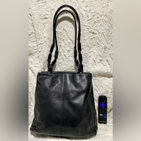 Y2K Stone Mountain Leather Dual Leather Chain Link Handles Tote Shoulder Bag - Picture 13 of 13